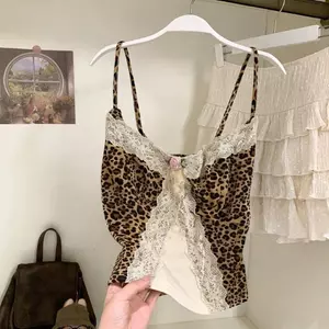 Size lớn Thiết kế in họa tiết da báo bán chạy của Mỹ dành cho nữ Xuân Hè Phong cách mới Khâu ren không tay Áo Vest vừa vặn hợp thời trang