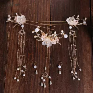 DELMER Cô Dâu Mũ, Hợp Kim Nhựa Váy Cưới Phụ Kiện Tóc, Hoa Màu Sắc Ánh Sáng Hình Chữ U Dangling Trang Trí Bông Tai Kẹp Tóc Bộ Nữ