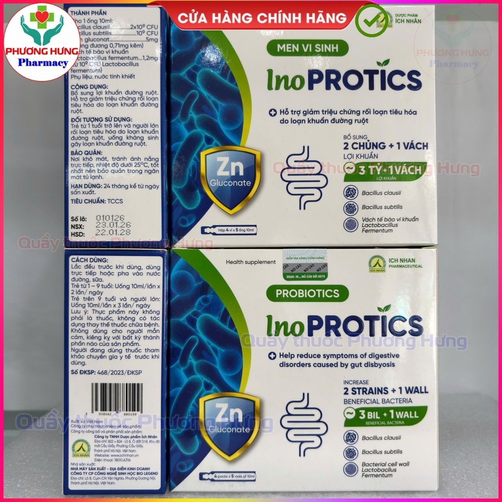 Men Vi Sinh Inoprotics Ích Nhân Bổ Sung 2 Chủng ~ 3 Tỷ + 1 Vách Lợi Khuẩn Đường Ruột - Hộp 20 Ống
