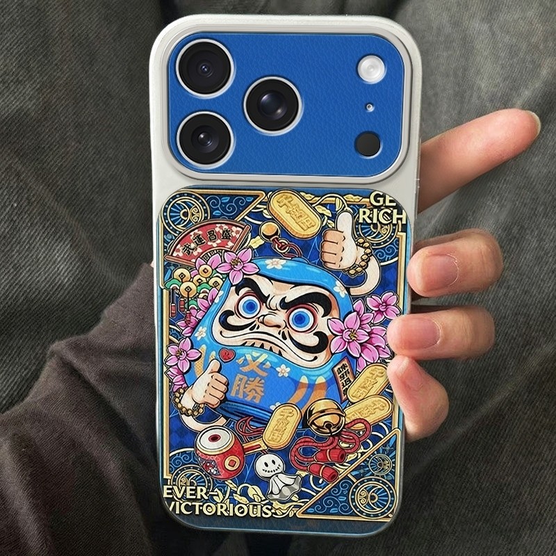 Ốp lưng da giả Daruma tài lộc, chống va đập được giới trẻ yêu thích Bảo Vệ Camera Cấp iPhone 17/16/15/14/13/12/11/X/XS M
