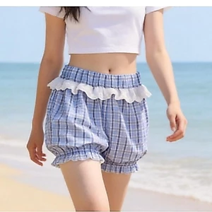 Milyfashion Quần Short Phong Cách Hàn Quốc Kẻ Sọc Xanh Ren Khâu, Chất Lượng Cao Cấp, Ôm Dáng Thích Hợp Mặc Mùa Hè
