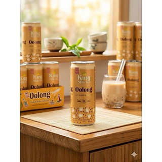 Lốc 6 Lon Trà Sữa Uống Liền King Milk Tea Oolong Thạch Dừa & Hạt Chia