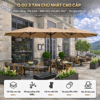 Ô dù che nắng 3 tán ngoài trời, diện tích lớn, chống tia UV, kèm kèm đế nước 60L, dùng cho sân vườn quán cafe