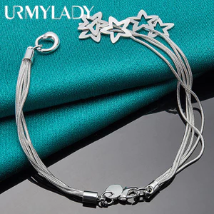 URMYLADY Bạc 925 Năm Rắn Dây Xích Ngôi Sao Vòng Tay Nữ Tiệc Cưới Thời Trang Quyến Rũ Trang Sức