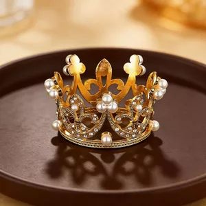 Bánh Sinh Nhật Trang Trí Nướng Bánh Tròn Vương Miện Trang Trí Mini Cô Dâu Công Chúa Trẻ Em Ngọc Trai Kim Cương Vương Miện Nhỏ GHAN
