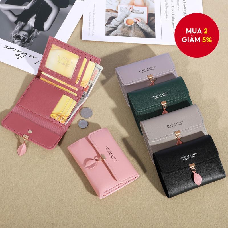 Thời Trang Mới Ví Nhỏ Nữ Phong Cách Ngắn Phiên Bản Hàn Quốc Đơn Giản Nhỏ Tươi Lá Ba Lần Khóa Đựng Tiền Xu Đựng Thẻ Túi Nữ