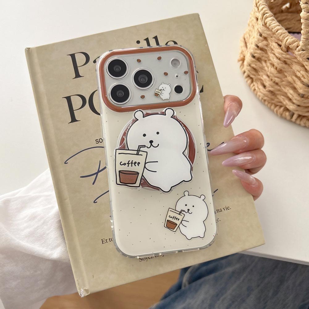 Vỏ cứng Tương thích với iPhone 15 15Pro 15ProMax 16 16Pro 16ProMax 17 17Pro 17ProMax Vỏ nam châm họa tiết gấu cà phê