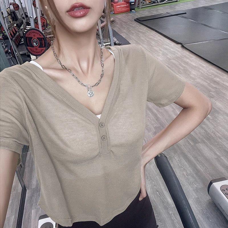 [Hàng mới về] Áo thun ngắn tay thể thao thoáng khí nhẹ thoáng khí thoáng khí Quần áo tập yoga hàng đầu khô nhanh
