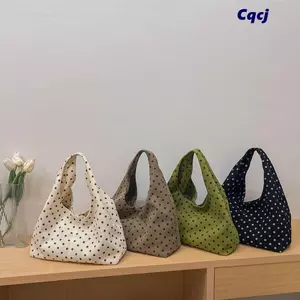 Túi đeo vai CQCJ, Túi xách nữ vải nhung thông thường, Túi Tote họa tiết chấm bi dung tích lớn đi lại hàng ngày
