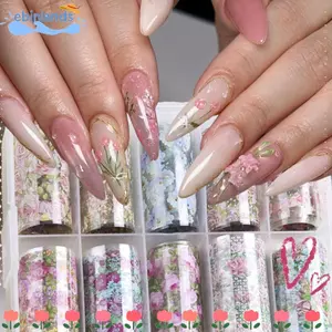 EBINLANDS 10 Cuộn Chuyển Dán Đề Can, Đẹp Thanh Lịch Hoa Móng Tay Nghệ Thuật Lá, Thời Trang Hoa Móng Tay Nghệ Thuật Tiếp Liệu Trang Trí DIY Phụ Kiện Làm Móng Tay