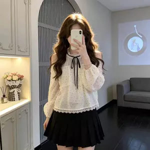Áo sơ mi nữ tay áo chấm bi lệch vai siêu đẹp mùa xuân hè siêu nóng giảm tuổi tính khí Áo sơ mi nhẹ nhàng