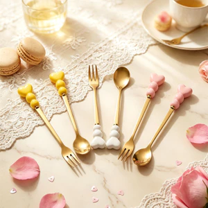 Bộ đồ ăn bằng thép không gỉ Nĩa gia đình Tanabata Quà tặng ngày lễ tình nhân Gốm sứ Giá trị cao Thìa Nĩa trái cây26061113