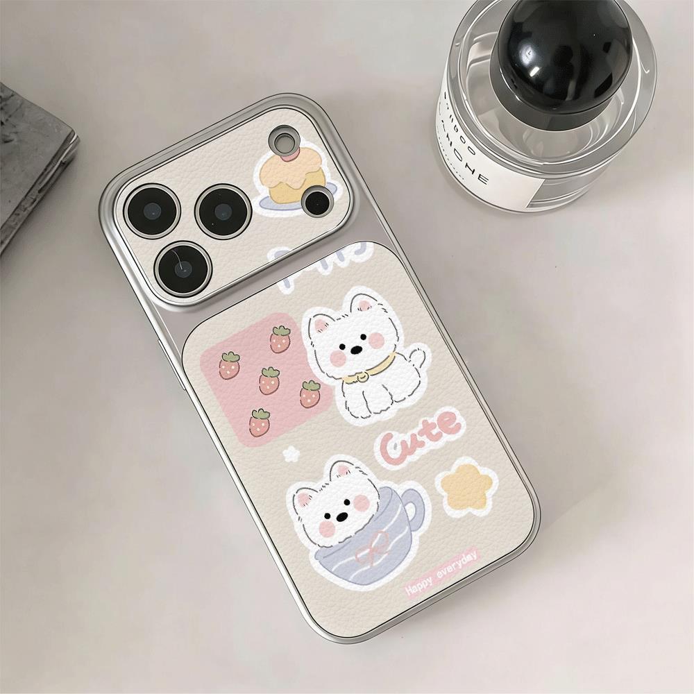 Strawberry White Dog Light Powder cho trường hợp iPhone 17promax 161514plus 1312pro