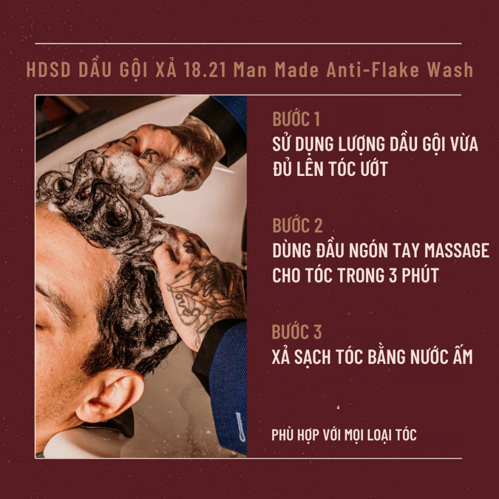 Dầu Gội Xả 2 in 1 ngăn ngừa gàu 18.21 Man Made Anti-Flake Sweet Tobacco Wash 473ml [ MK ]