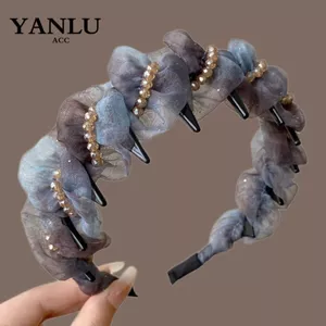 Crystal Feel Net Headband Nữ Đính Hạt Phong Cách Mới Có Răng Cao Cấp Băng Đô Rửa Mặt Áp Lực Kẹp Tóc Chống Trơn Trượt
