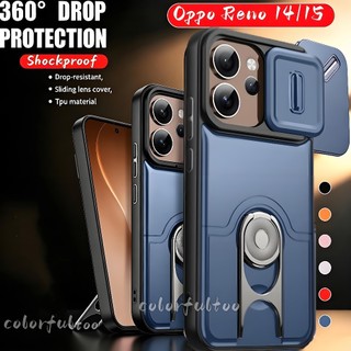 Ốp Điện Thoại Bảo Vệ Ống Kính Máy Ảnh Trượt Cho Oppo Reno 14 15 Pro Max Mini 15Pro 15FS 14F Reno15 5G Armor Vỏ Chống Sốc PC Cứng Cản 360° Xoay vòng kim loại Giá đỡ mặt sau