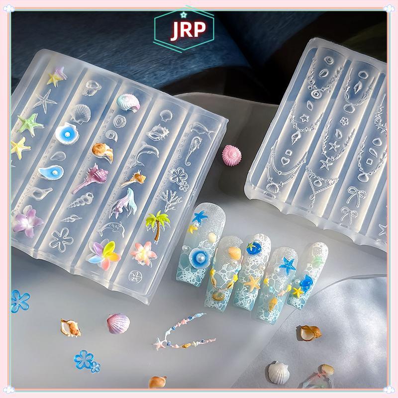 JRP 1 Chiếc Ocean Series Động Vật Khuôn Silicon Vỏ Biển Conch Nail Stamplates Sao Biển Sứa 3D Mềm Quyến Rũ Làm Móng Tay Khuôn Stencil Dụng Cụ JRP