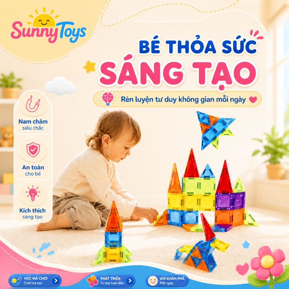 Bộ Nam Châm Lắp Ghép Trong Suốt SunnyToys - Miếng Ghép Sáng Tạo Cho Bé Xếp Hình