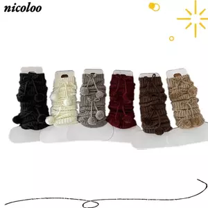 Tất giữa bắp chân NICOLOO, Dụng cụ giữ ấm chân nơ dệt kim Harajuku, Tất ống giữa màu trơn dày mùa thu đông