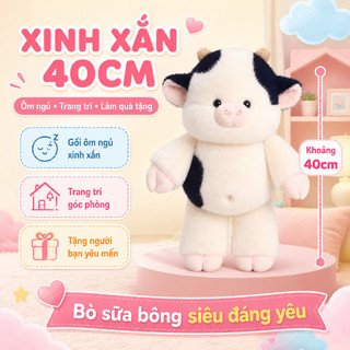 Gấu bông bò sữa 40cm – Lông mềm mịn, bông PP êm ái – Gối ôm ngủ dễ thương – Trang trí & quà tặng – Ôm là mê liền