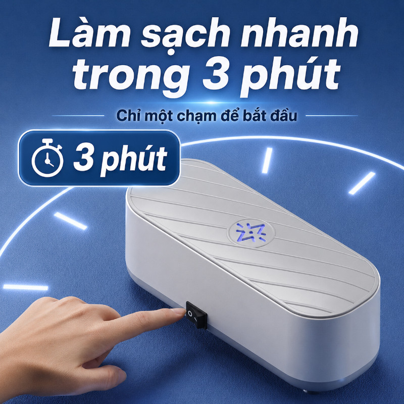 Máy Rửa Kính Siêu Âm Mini Đa Năng – Làm Sạch Kính Mắt, Trang Sức, Đồng Hồ, Khử Khuẩn Hiệu Quả Tần Số Cao