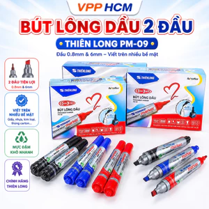 Bút Lông Dầu 2 Đầu Thiên Long PM-09 - Marker Đầu 0.8mm & 0,6mm, Viết Trên Giấy, Nhựa, Thùng Carton