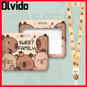Hộp đựng ID OLVIDO, Phim hoạt hình có giá đỡ thẻ dây buộc, Vỏ thẻ Capybara bằng nhựa dễ thương
