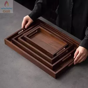 GILL Khay Bảo Quản Thực Phẩm, Màu Sắc Có Tay Cầm Khay Gỗ Tre, Khay Trang Trí Khay Trà Hình Chữ Nhật Khay Đựng Thực Phẩm Nhà Bếp
