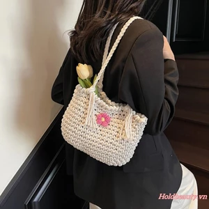 Túi dệt nữ Túi đeo vai mềm hoa dung tích lớn cho hàng ngày