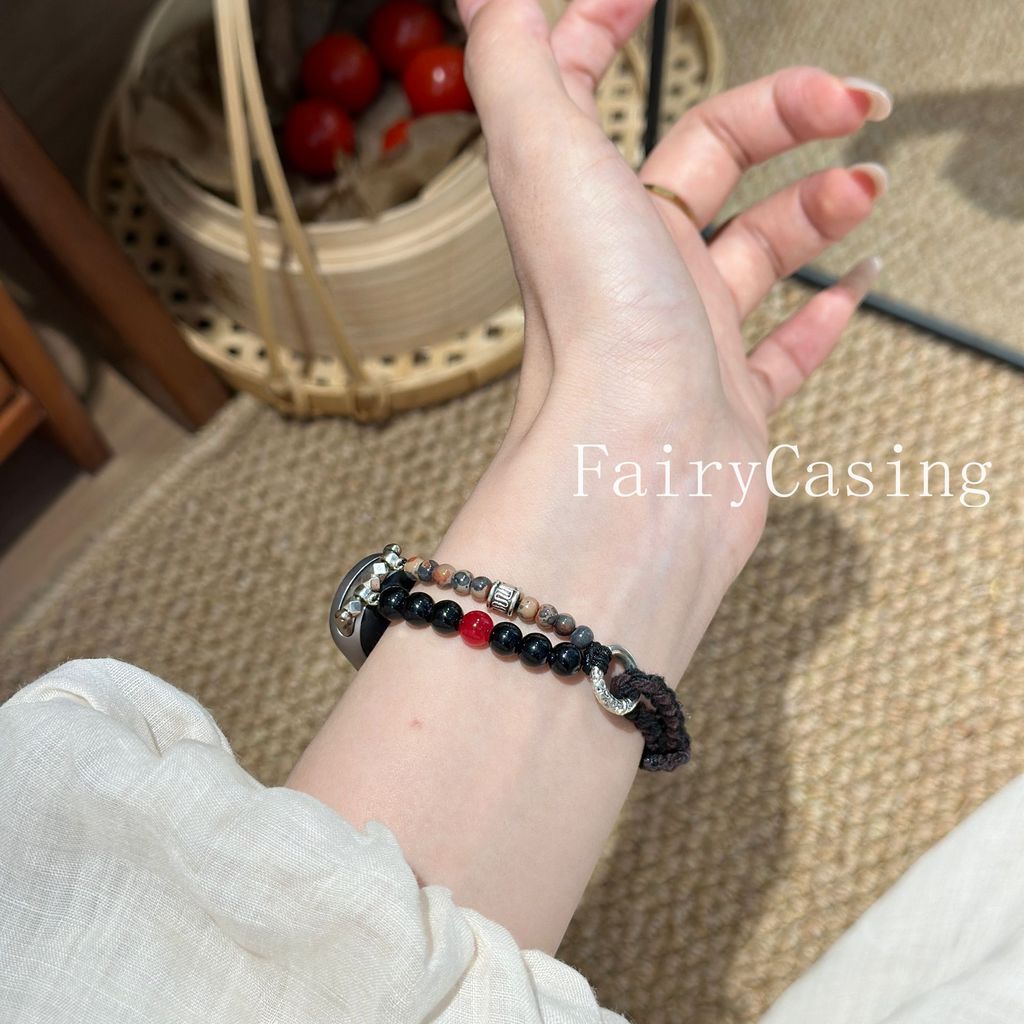 Dây dệt màu nâu Dây đeo hạt cho Xiaomi Mi Band 10 9 8 7 Pro 6 5 4 3 Vòng đeo tay NFC cho Redmi Watch 6 5 4 Dây đeo cổ tay