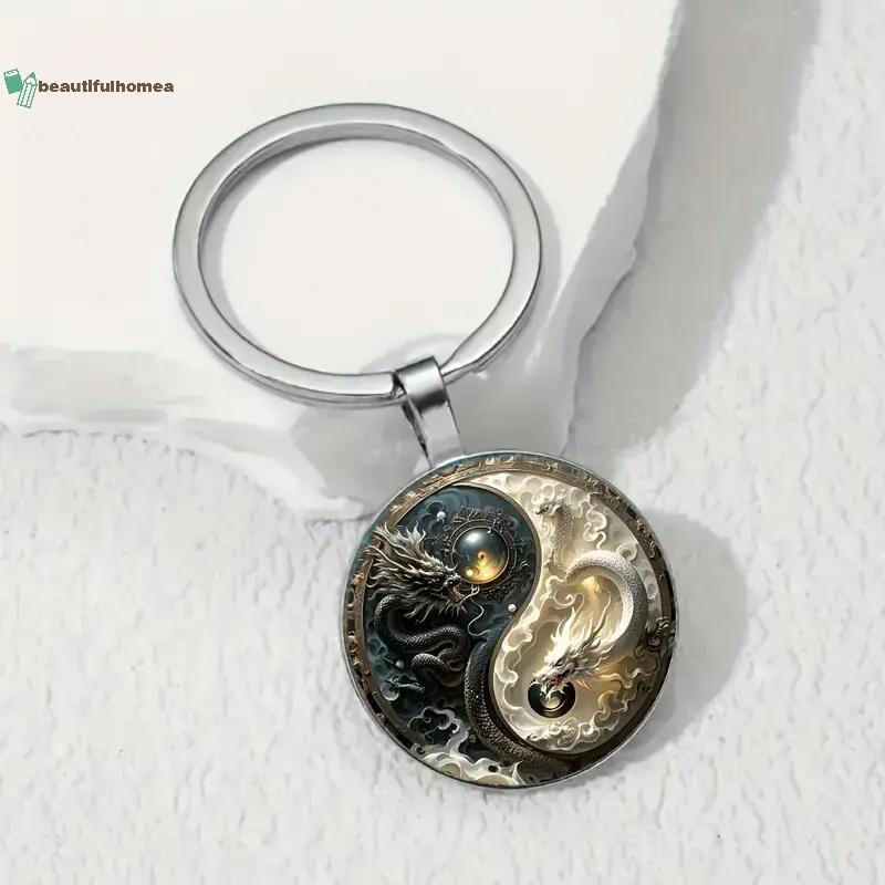 Móc Khóa Rồng Âm Dương BeautifulHomeA - Mặt Dây Chuyền Hợp Kim Thời Trang Và Thiết Kế Rồng Trắng, Hoàn Hảo Cho Túi, Bapas Và Quà Tặng Độc Đáo VN