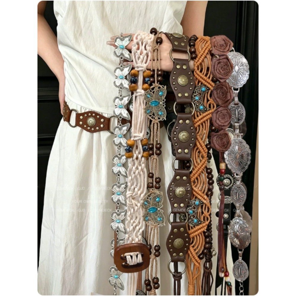 Thắt lưng dân tộc cổ điển Phong cách Bohemian Dây thắt lưng bện Phụ nữ