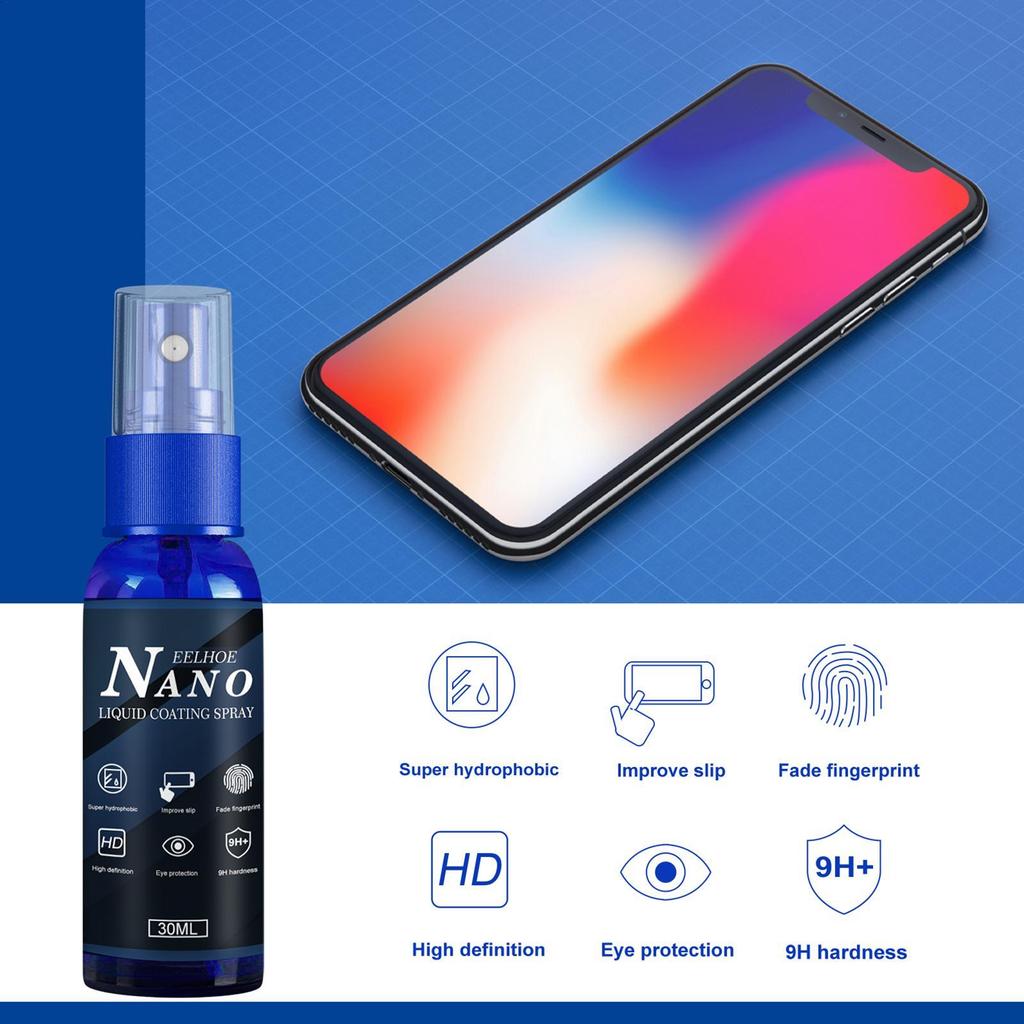 Màn hình điện thoại di động Xịt phủ lỏng 30ml Chất bảo vệ màn hình dạng lỏng Nano Chất phủ trầy xước để sửa chữa lớp phủ Oleophobic mueadsyvn