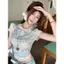 Áo thun ngắn tay gạc xanh ngọt ngào Hàn Quốc dành cho nữ mùa hè Slim-Fit Thiết kế đẹp Top nhỏ độc đáo