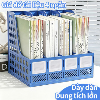 Kệ để hồ sơ tài liệu văn phòng khay nhựa 4 ngăn sách decor gọn gàng cho bàn học làm việc bền đẹp
