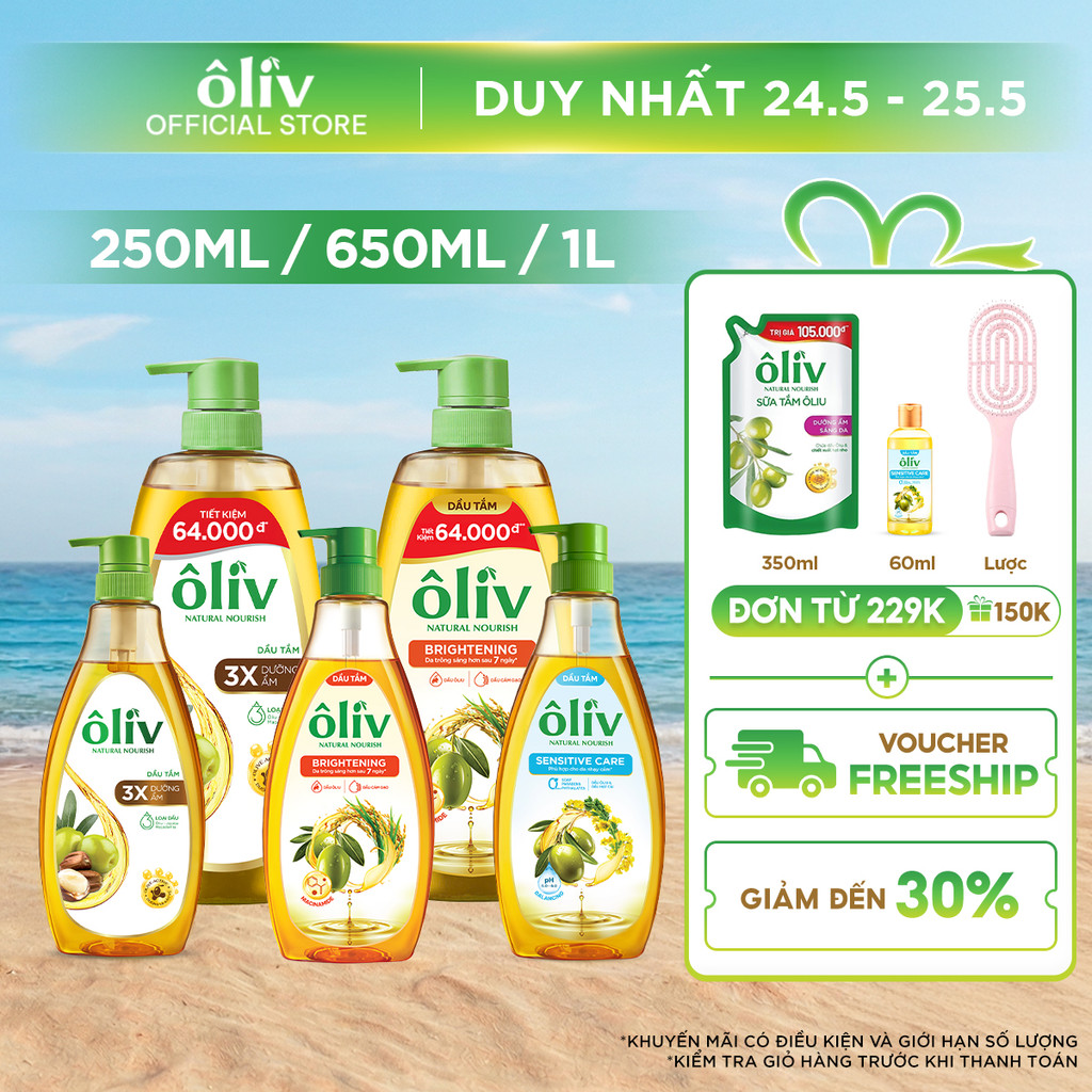 Dầu Tắm ÔLIV 3X Dưỡng Ẩm/Dưỡng Sáng Da/Dành Cho Làn Da Nhạy Cảm 250ML/650ML/1L