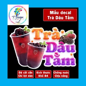 Poster decal TRÀ DÂU TẰM trang trí quán nước,xe đẩy, dán tường, tủ kính,cao cấp chống nước- A4 cắt sẵn chỉ cần lột dán