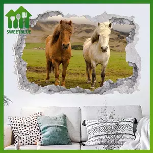 SWEET Động Vật Poster Vỡ Lỗ Tường Nghệ Thuật Chạy Ngựa Mịn Vinyl Bức Tranh Tường Stiers Cho Phòng Khách n