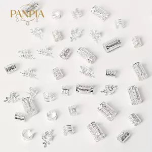 PNPIA- 40 Cái / bộ Vintage Vàng Bạc Rỗng Tóc Nhẫn Sắt Tóc Còng Tóc Chân Vòng Trang Trí Phụ Kiện Tóc Lo Tóc Trang Sức Tóc Cho Bím Tóc