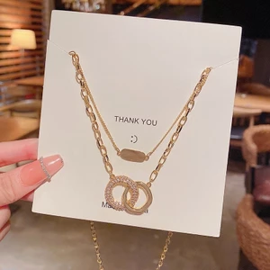 Shuling Thời Trang Hai Lớp Titan Vòng Cổ Sang Trọng Vòng Tròn Kim Cương Vòng Cổ Choker