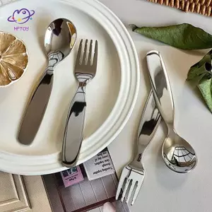 HFTOY 1 Cái Cho Bé Nĩa Thìa Di Động Muỗng Nĩa Bộ Đồ Ăn Cho Bé Đồ Dùng Bằng Thép Không Gỉ Dao Kéo Cho Cắm Trại Bộ Đồ Ăn Ngoài Trời ~