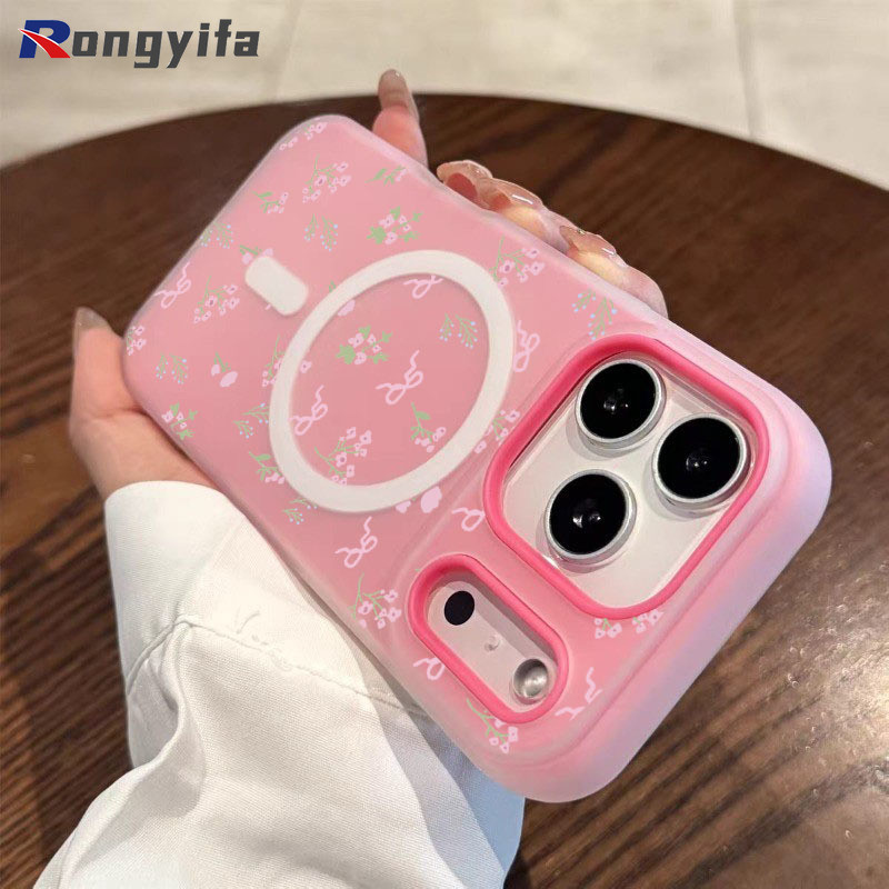 Ốp Điện Thoại Từ Tính Hoa Thanh Lịch Cho Realme C63 C61 C55 C53 C51 C51S C35 C33 C31 C30 C30S C25Y C21 C21Y C20 C20A 5G 4G Vỏ Màu Kẹo Dễ Thương 2 Trong 1 Vỏ Sạc Không Dây