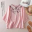 Văn Học Retro Vải Lanh Cotton Thêu Thường Ngày Rời Giữa Tay Ôm Hơn Nhìn Ngắn Tay Top Nữ Cổ Chữ V Cảm Thấy 5.26