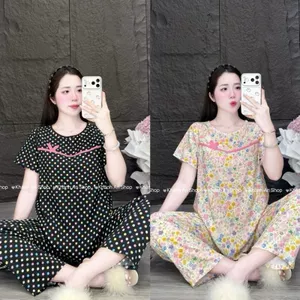 KA555-Fom Gọn Mặc Rộng Lên 1 size - Đồ Bộ Tole Lanh Nữ Áo Tay Ngắn Cổ Tròn Phối Viền Quần 8 Tấc Size 40-80kg D11