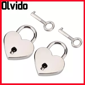 OLVIDO 2 Chiếc Ổ Khóa Hình Trái Tim, Ổ Khóa Mini Xây Dựng Kim Loại Bạc, Phụ Kiện Hành Lý Có Chìa Khóa Kích Thước Nhỏ Trái Tim Kim Loại Khóa Hộp Bảo Quản Khóa