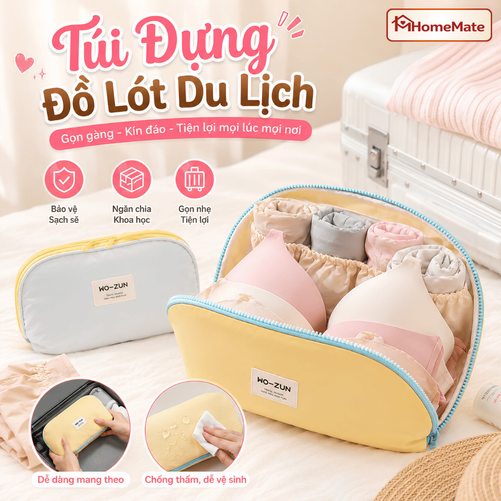 Túi Đựng Đồ Lót Du Lịch HomeMate 3in1 Chống Thấm, Túi Đựng Nội Y Tất Đồ Cá Nhân Gọn Nhẹ Tiện Lợi