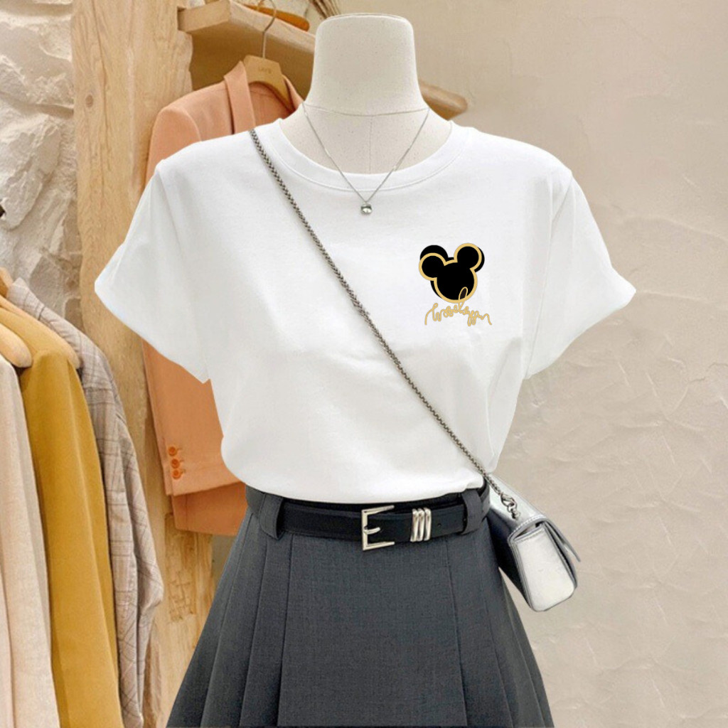 （Giao hàng 24h）Angela Áo phông nữ dáng vừa nhiều mẫu - chất liệu thun cotton co giãn 4 chiều thoáng mát NA01 in hình