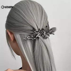 KUZHEN Y2k Hình Học Nữ Vuốt Tóc Kẹp Kim Loại Lớn Cá Mập Kẹp Tóc Cá Tính Chống Trơn Trượt Bé Gái Lấy Kẹp Phụ Kiện Tóc HOT