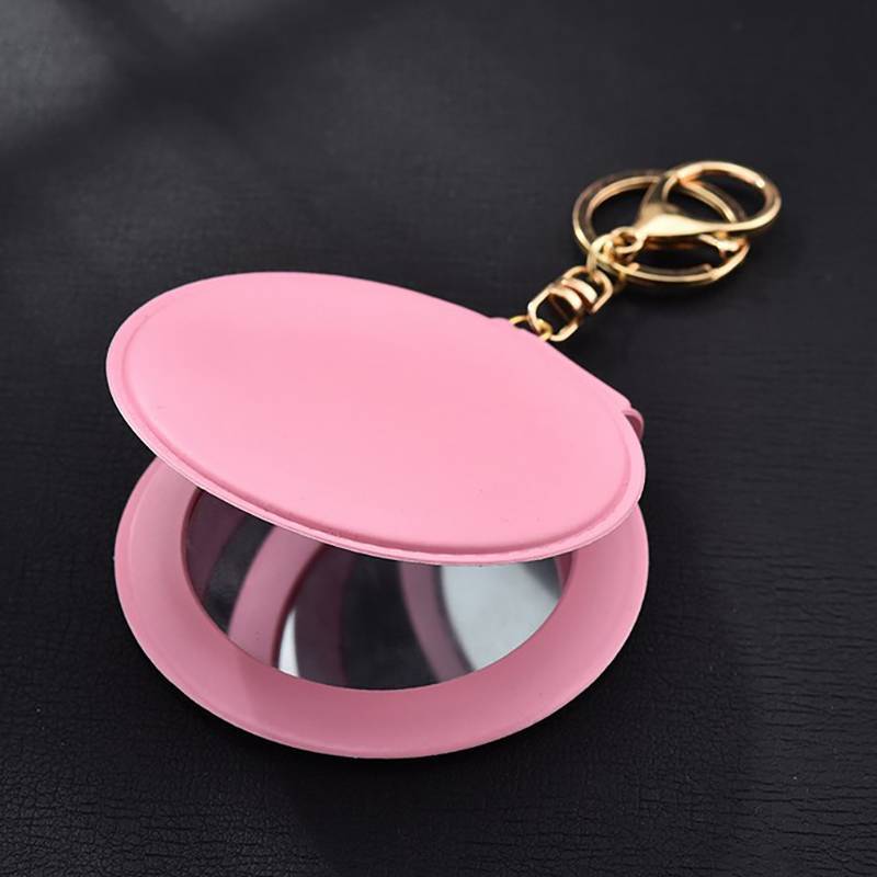 Springevenstar Gương Trang Điểm Pu Nhỏ Tròn Móc Khóa Hai Mặt Gấp Gương Lông Bóng Gương Mặt Dây Chuyền Quà Tặng Phụ Kiện Du Lịch Springevenstar