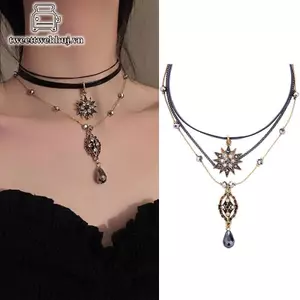 Tweeduj Vintage Lớp Dây Đeo Nhiều Lớp Nelace Nữ Cổ Dây Xích Bohemian Pha Lê Dây Xích Dài Mặt Dây Chuyền Trang Sức Quà Tặng VN